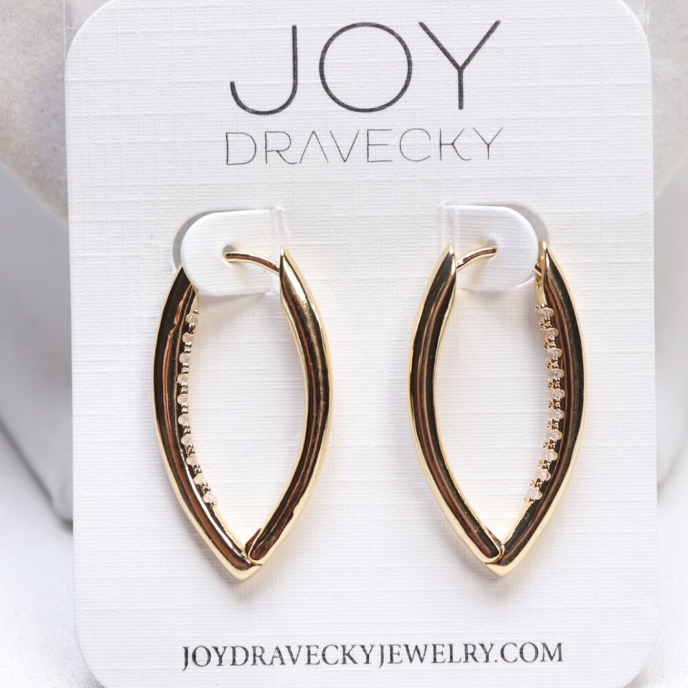 Joy Dravecky Gold Tone Clear Crystal Huggie Hoop Earrings $60 New